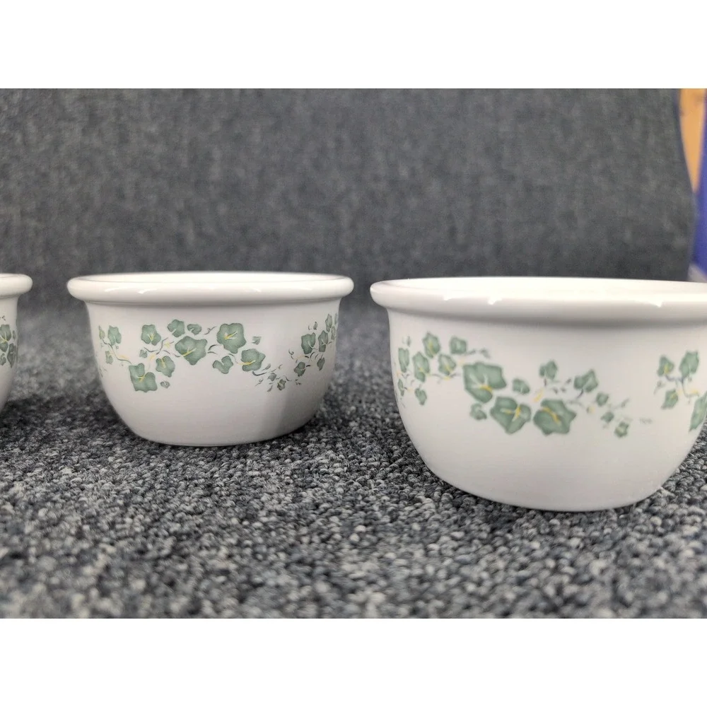 Corelle Coordinates Ramekin Set Green Ivy White Stoneware 7oz Vintage 4pc